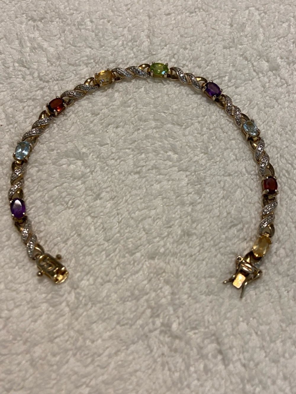 Vintage Gold Tone Multicolor Gemstone Tennis Bracelet - Women Jewelry